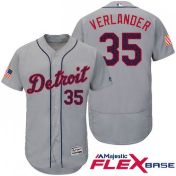 Men's Detroit Tigers #35 Justin Verlander Gray Stars & Stripes Fashion Independence Day Stitched MLB Majestic Flex Base Jersey