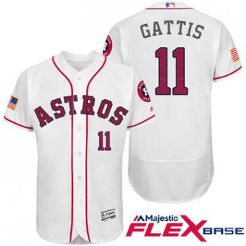 Men's Houston Astros #11 Evan Gattis White Stars & Stripes Fashion Independence Day Stitched MLB Majestic Flex Base Jersey