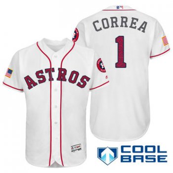 Men's Houston Astros #1 Carlos Correa White Stars & Stripes Fashion Independence Day Stitched MLB Majestic Cool Base Jersey