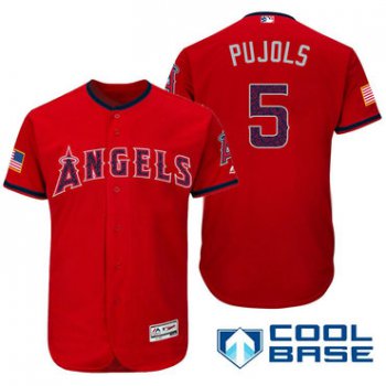 Men's Los Angeles Angels Of Anaheim #5 Albert Pujols Red Stars & Stripes Fashion Independence Day Stitched MLB Majestic Cool Base Jersey