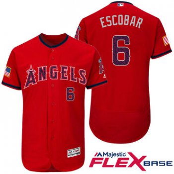 Men's Los Angeles Angels Of Anaheim #6 Yunel Escobar Red Stars & Stripes Fashion Independence Day Stitched MLB Majestic Flex Base Jersey