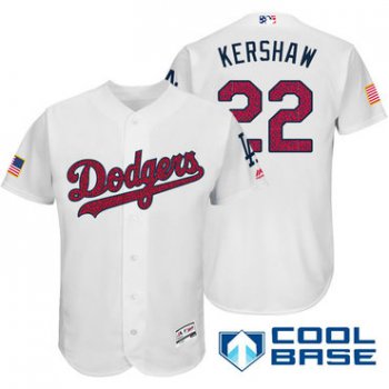 Men's Los Angeles Dodgers #22 Clayton Kershaw White Stars & Stripes Fashion Independence Day Stitched MLB Majestic Cool Base Jersey
