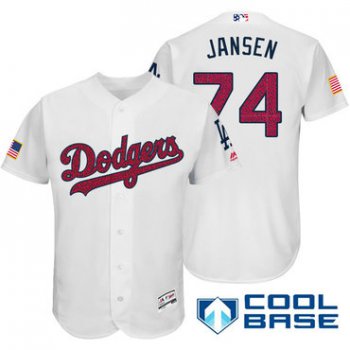 Men's Los Angeles Dodgers #74 Kenley Jansen White Stars & Stripes Fashion Independence Day Stitched MLB Majestic Cool Base Jersey
