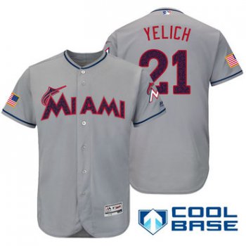 Men's Miami Marlins #21 Christian Yelich Gray Stars & Stripes Fashion Independence Day Stitched MLB Majestic Cool Base Jersey