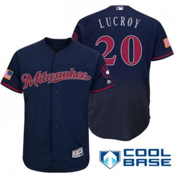 Men's Milwaukee Brewers #20 Jonathan Lucroy Navy Blue Stars & Stripes Fashion Independence Day Stitched MLB Majestic Cool Base Jersey