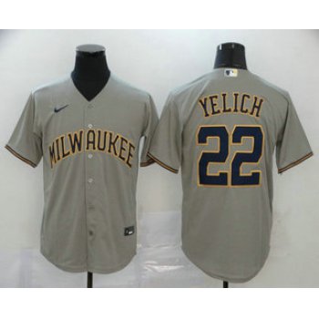 Men's Milwaukee Brewers #22 Christian Yelich Gray Stitched MLB Cool Base Nike Jersey