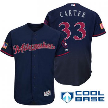Men's Milwaukee Brewers #33 Chris Carter Navy Blue Stars & Stripes Fashion Independence Day Stitched MLB Majestic Cool Base Jersey
