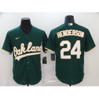 Men's Oakland Athletics #24 Rickey Henderson Green Stitched MLB Cool Base Nike Jersey