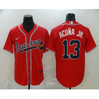 Men's Atlanta Braves #13 Ronald Acuna Jr. Red Stitched MLB Cool Base Nike Jersey