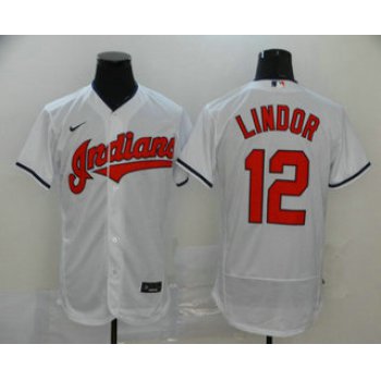Men's Cleveland Indians #12 Francisco Lindor White Stitched MLB Flex Base Nike Jersey