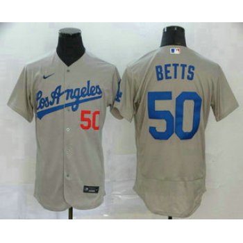 Men's Los Angeles Dodgers #50 Mookie Betts Gray Stitched MLB Flex Base Nike Jersey