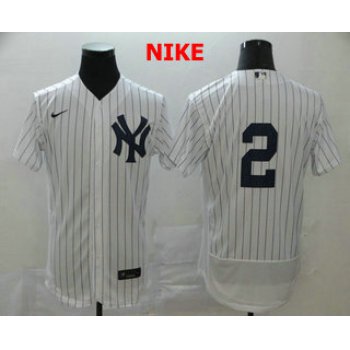 Men's New York Yankees #2 Derek Jeter White Home No Name Stitched MLB Flex Base Nike Jersey