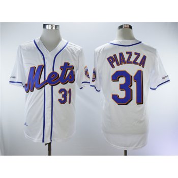Mets 31 Mike Piazza White Throwback Jersey
