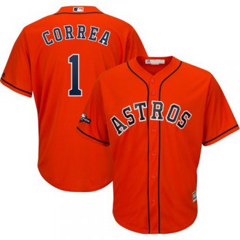 Houston Astros #1 Carlos Correa Majestic 2019 Postseason Official Cool Base Player Orange Jersey