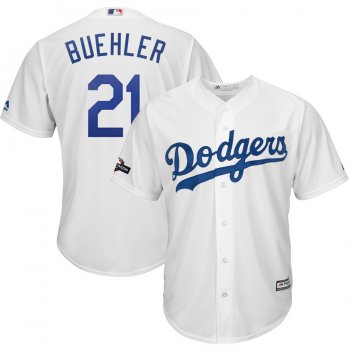Los Angeles Dodgers #21 Walker Buehler Majestic 2019 Postseason Home Official Cool Base Player White Jersey
