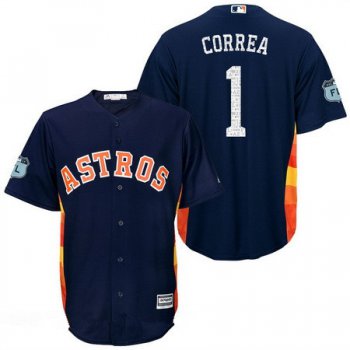 Men's Houston Astros #1 Carlos Correa Navy Blue 2017 Spring Training Stitched MLB Majestic Cool Base Jersey