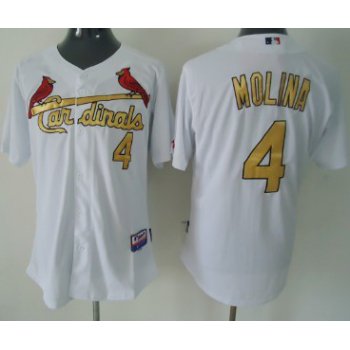 St. Louis Cardinals #4 Yadier Molina White With Gold Jersey