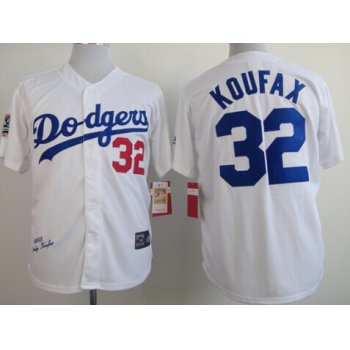 Men's Los Angeles Dodgers #32 Sandy Koufax 1958 White Majestic Throwback Jersey