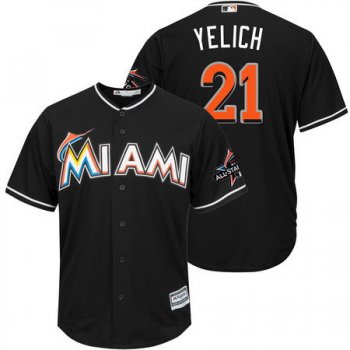 Men's Miami Marlins #21 Christian Yelich Black 2017 All-Star Patch Stitched MLB Majestic Cool Base Jersey