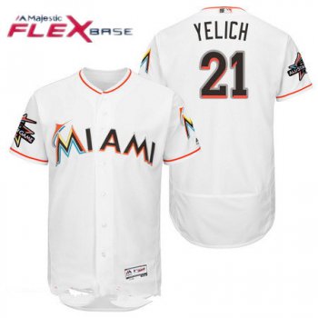 Men's Miami Marlins #21 Christian Yelich White Home 2017 All-Star Patch Stitched MLB Majestic Flex Base Jersey