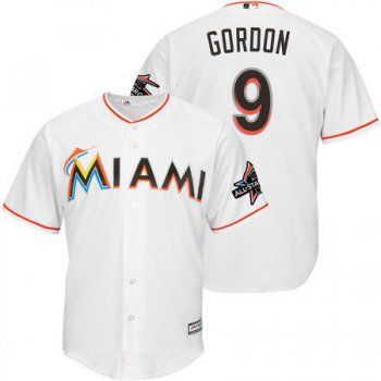 Men's Miami Marlins #9 Dee Gordon White Home 2017 All-Star Patch Stitched MLB Majestic Cool Base Jersey