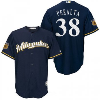 Men's Milwaukee Brewers #38 Wily Peralta Navy Blue 2017 Spring Training Stitched MLB Majestic Cool Base Jersey