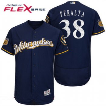 Men's Milwaukee Brewers #38 Wily Peralta Navy Blue 2017 Spring Training Stitched MLB Majestic Flex Base Jersey