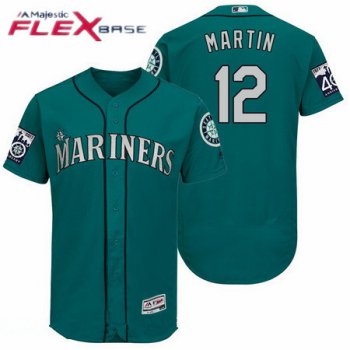 Men's Seattle Mariners #12 Leonys Martin Teal Green 40TH Patch Stitched MLB Majestic Flex Base Jersey