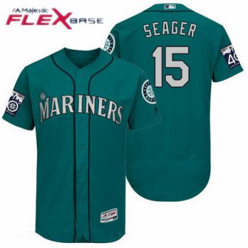 Men's Seattle Mariners #15 Kyle Seager Teal Green 40TH Patch Stitched MLB Majestic Flex Base Jersey