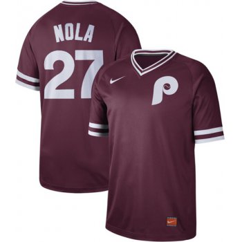 Phillies #27 Aaron Nola Maroon Authentic Cooperstown Collection Stitched Baseball Jersey