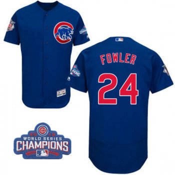 Men's Chicago Cubs #24 Dexter Fowler Royal Blue Majestic Flex Base 2016 World Series Champions Patch Jersey