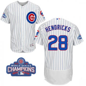 Men's Chicago Cubs #28 Kyle Hendricks White Home Majestic Flex Base 2016 World Series Champions Patch Jersey