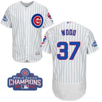Men's Chicago Cubs #37 Travis Wood White Home Majestic Flex Base 2016 World Series Champions Patch Jersey