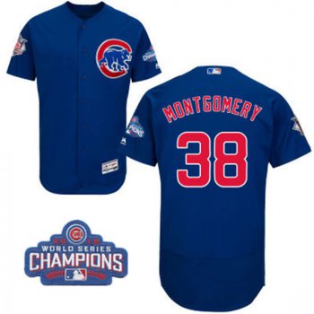 Men's Chicago Cubs #38 Mike Montgomery Royal Blue Majestic Flex Base 2016 World Series Champions Patch Jersey