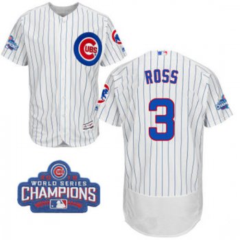 Men's Chicago Cubs #3 David Ross White Home Majestic Flex Base 2016 World Series Champions Patch Jersey