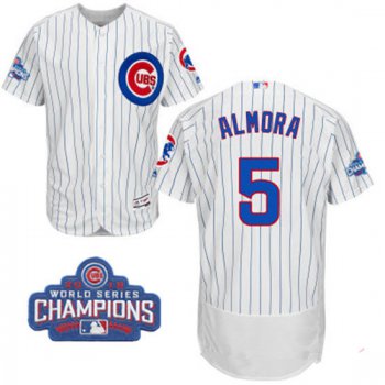 Men's Chicago Cubs #5 Albert Almora Jr. White Home Majestic Flex Base 2016 World Series Champions Patch Jersey