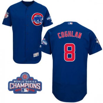 Men's Chicago Cubs #8 Chris Coghlan Royal Blue Majestic Flex Base 2016 World Series Champions Patch Jersey