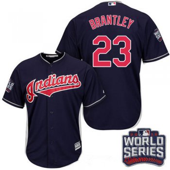 Men's Cleveland Indians #23 Michael Brantley Navy Blue Alternate 2016 World Series Patch Stitched MLB Majestic Cool Base Jersey