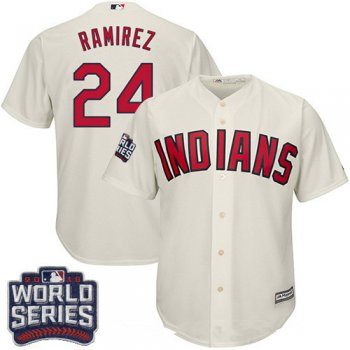 Men's Cleveland Indians #24 Manny Ramirez Cream Alternate 2016 World Series Patch Stitched MLB Majestic Cool Base Jersey