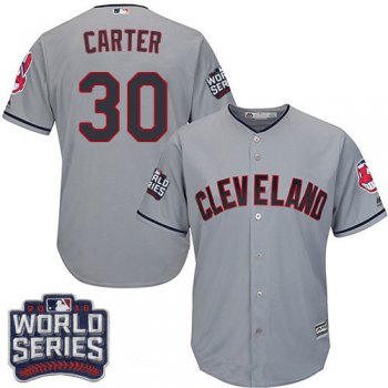 Men's Cleveland Indians #30 Joe Carter Gray Road 2016 World Series Patch Stitched MLB Majestic Cool Base Jersey