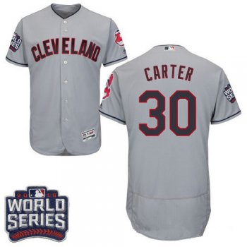 Men's Cleveland Indians #30 Joe Carter Gray Road 2016 World Series Patch Stitched MLB Majestic Flex Base Jersey
