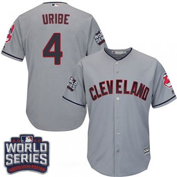 Men's Cleveland Indians #4 Juan Uribe Gray Road 2016 World Series Patch Stitched MLB Majestic Cool Base Jersey