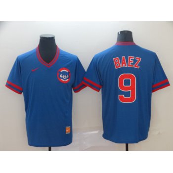 Men's Chicago Cubs 9 Javier Baez Blue Throwback Jersey