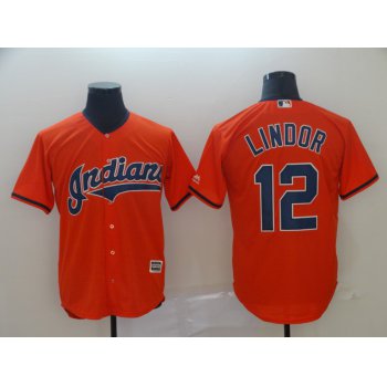 Men's Cleveland Indians 12 Francisco Lindor Orange Cool Base Jersey