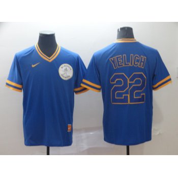 Men's Milwaukee Brewers 22 Christian Yelich Royal Throwback Jersey