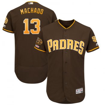 Men's San Diego Padres 13 Manny Machado Brown 50th Anniversary and 150th Patch FlexBase Jersey