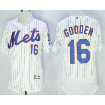 Men's New York Mets #16 Dwight Gooden Retired White Pinstirpe Stitched MLB 2016 Majestic Flex Base Jersey