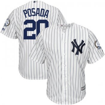 Men's New York Yankees #20 Jorge Posada Name Retired White Stitched MLB Majestic Cool Base Jersey with Retirement Patch