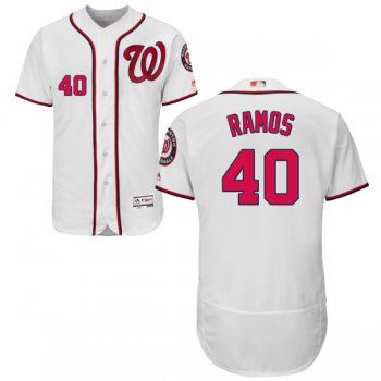 Men's Washington Nationals #40 Wilson Ramos Alternate Scarlet Majestic Home White Flex Base Authentic Collection Baseball Jersey