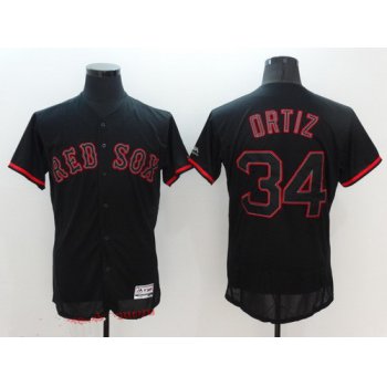 Men's Boston Red Sox #34 David Ortiz Lights Out Black Fashion 2016 Flex Base Majestic Stitched MLB Jersey